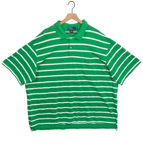 Polo Ralph Lauren Polo Shirt 4XB Vintage Striped Green White Pocket Pony Logo - Picture 1 of 13